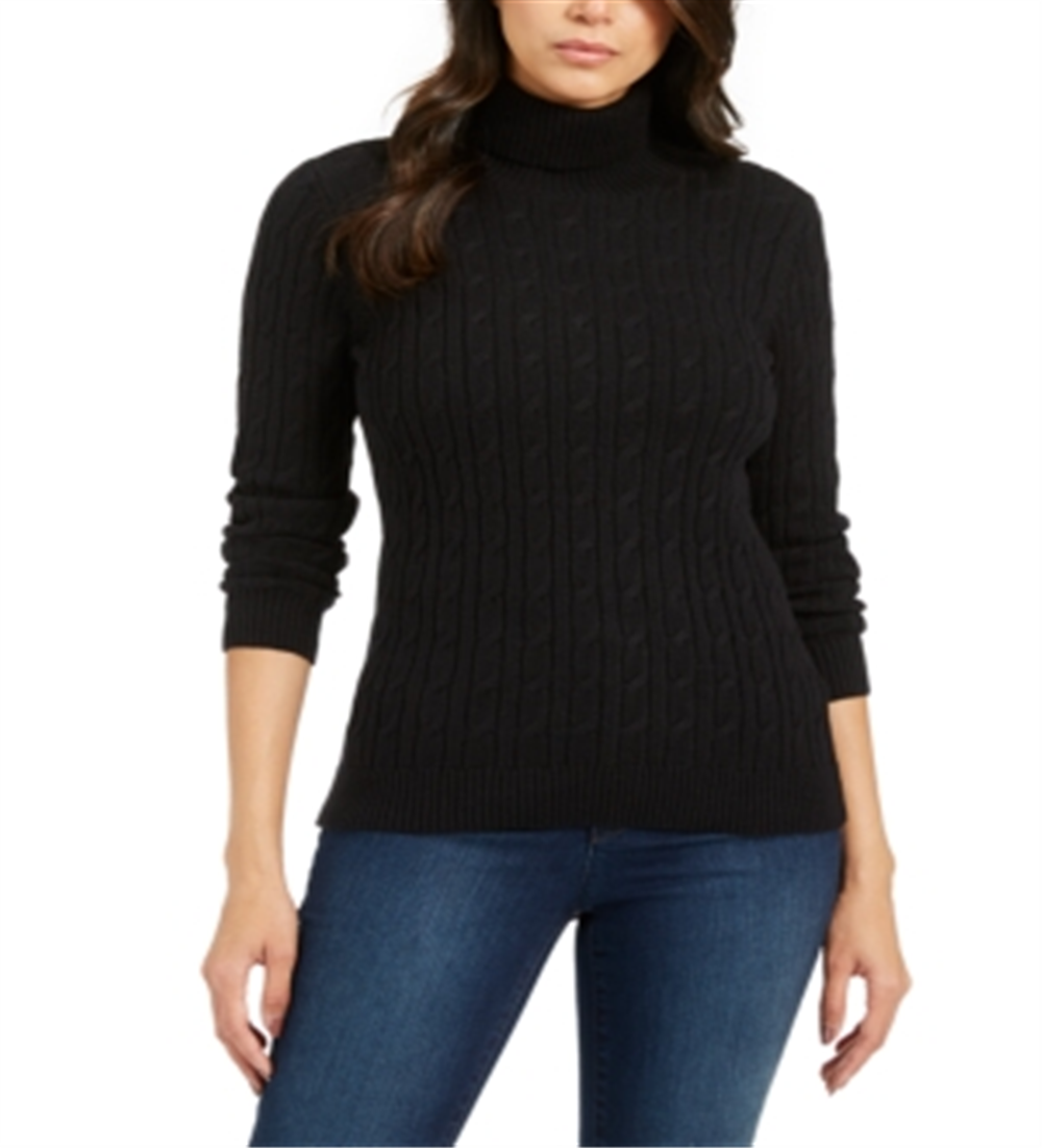Charter Club Women's Cable Knit Turtleneck Sweater Black Size Petite XL