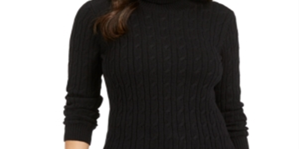 Charter Club Women's Cable Knit Turtleneck Sweater Black Size Petite XL