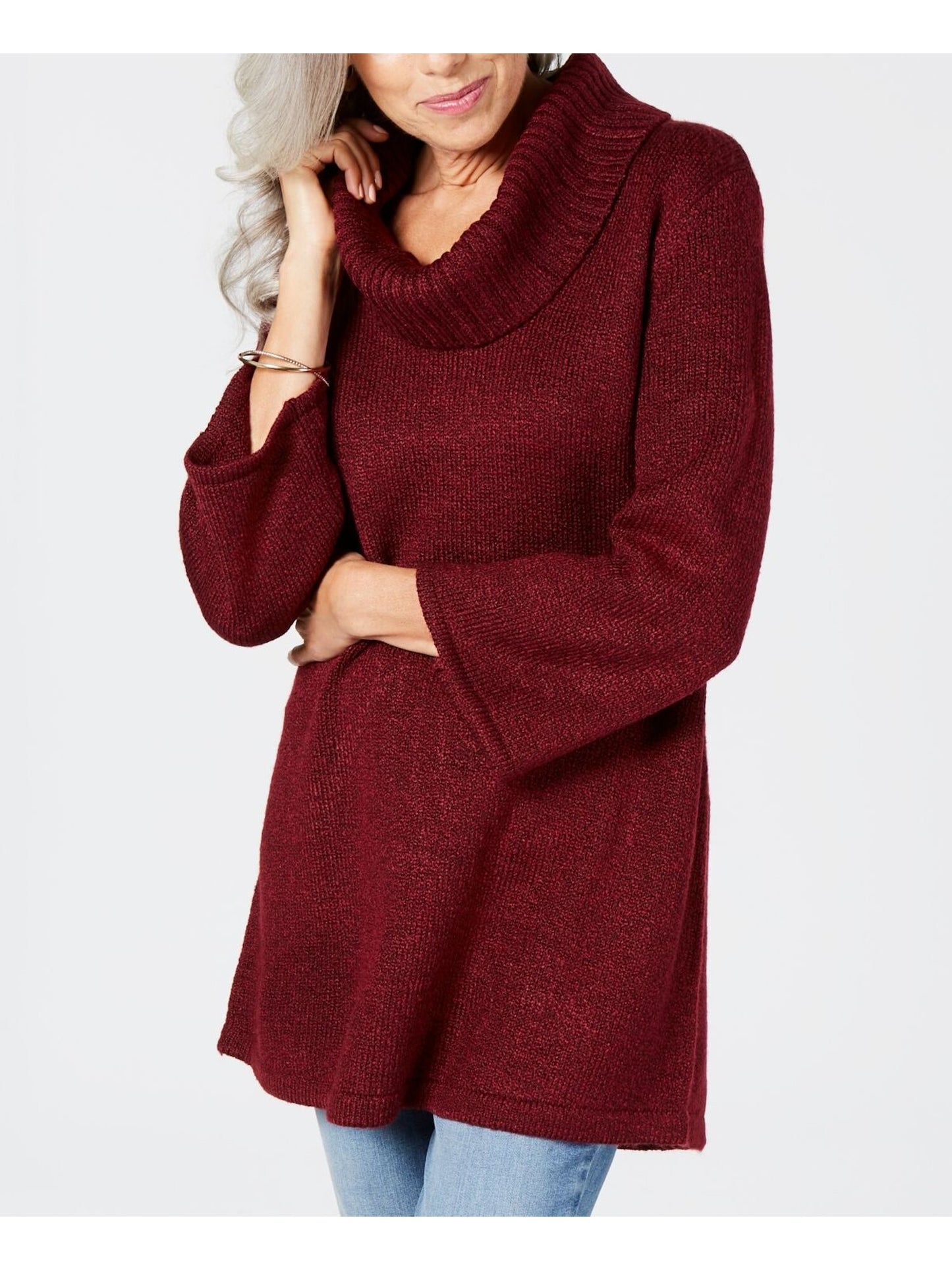 Karen Scott Women's Cowl Neck 3/4 Sleeve Sweater Maroon Size Petite S