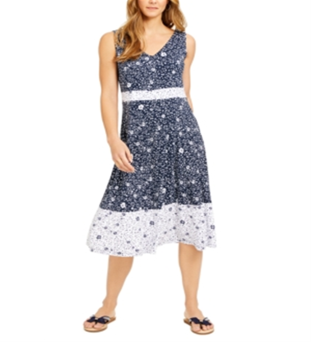Charter Club Women's Floral Sleeveless Dress Blue Size XX-Large