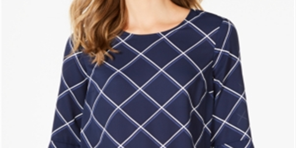 Charter Club Women's Printed 3/4 Sleeve Top Blue Size Small