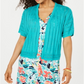 Charter Club Women's Pointelle Pattern Open Front Cardigan Blue Size Large