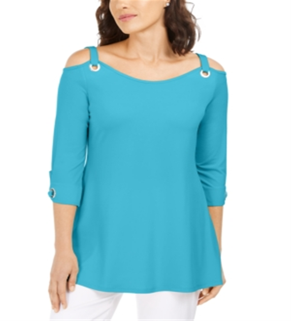 JM Collection Women's Grommet Cold Shoulder Tunic Blue Size Small