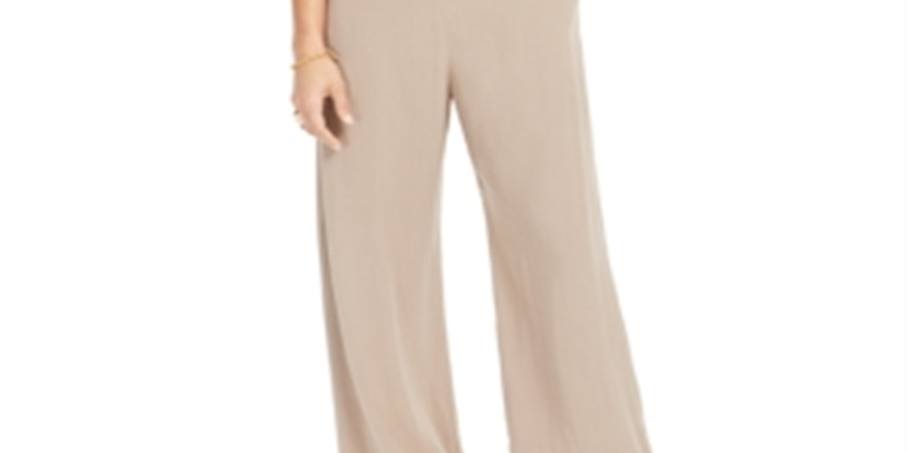 Monteau Women's Button Front Linen Blend Wide Leg Jumpsuit Brown Size Petite Large