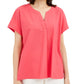 Alfani Women's Peony Split Neck Jersey Blouse Pink Size Petite Large