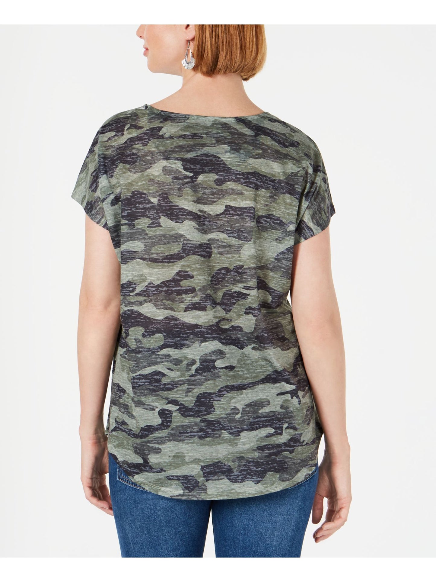 Style & Co Women's Camouflage Scoop Neck T-Shirt Green Size Medium