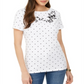 Karen Scott Women's Printed Embroidered Boat Neck Cotton Top White Size Large