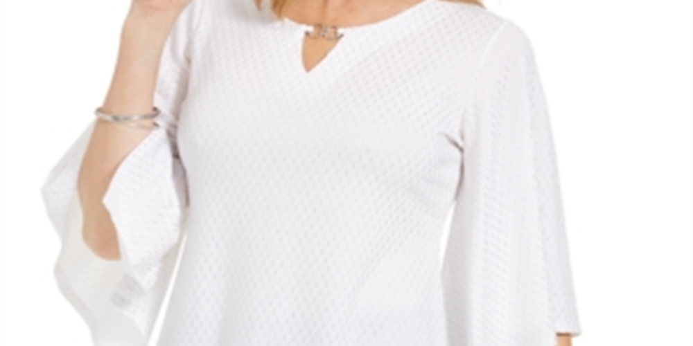 JM Collection Women's Embellished Flared Sleeve Top White Size X-Small