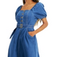 INC International Concepts Women's Smocked Denim MIDI Dress Blue Size 16