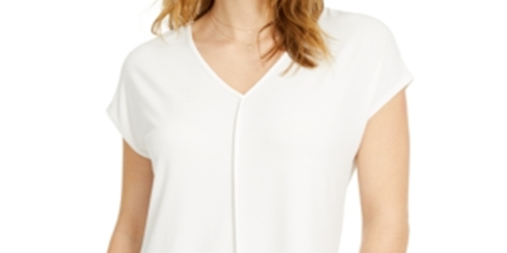 Bar III Women's V-Neck Seamed T-Shirt White Size Small
