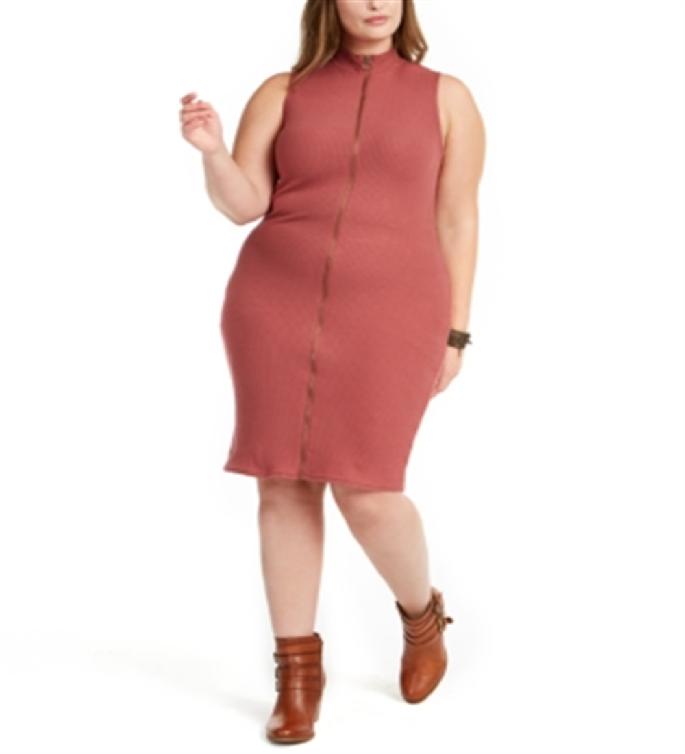 Planet Gold Women's Trendy Plus Sleeveless Zip Front Sweater Dress Brown Size 3X