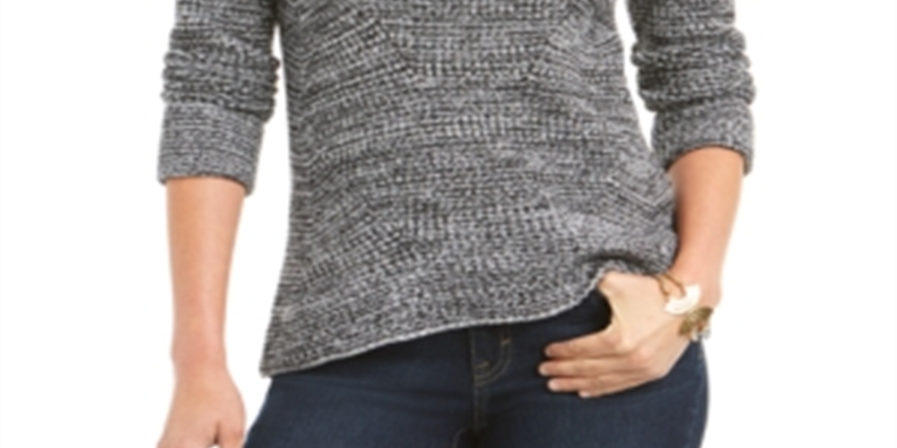 Style & Co Women's Crewneck Marled Sweater Black Size X-Small