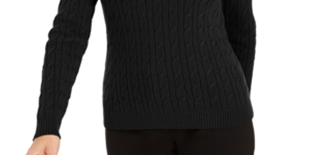 Charter Club Women's Textured Embellished Patterned Long Sleeve Jewel Neck Sweater Black Size X-Small