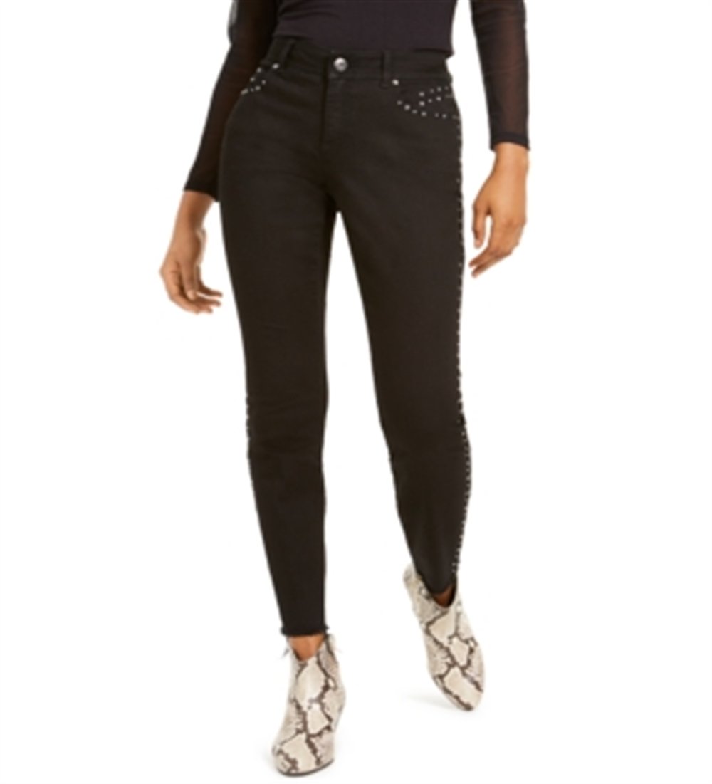 INC International Concepts Women's Studded Skinny Jeans Black Size 14
