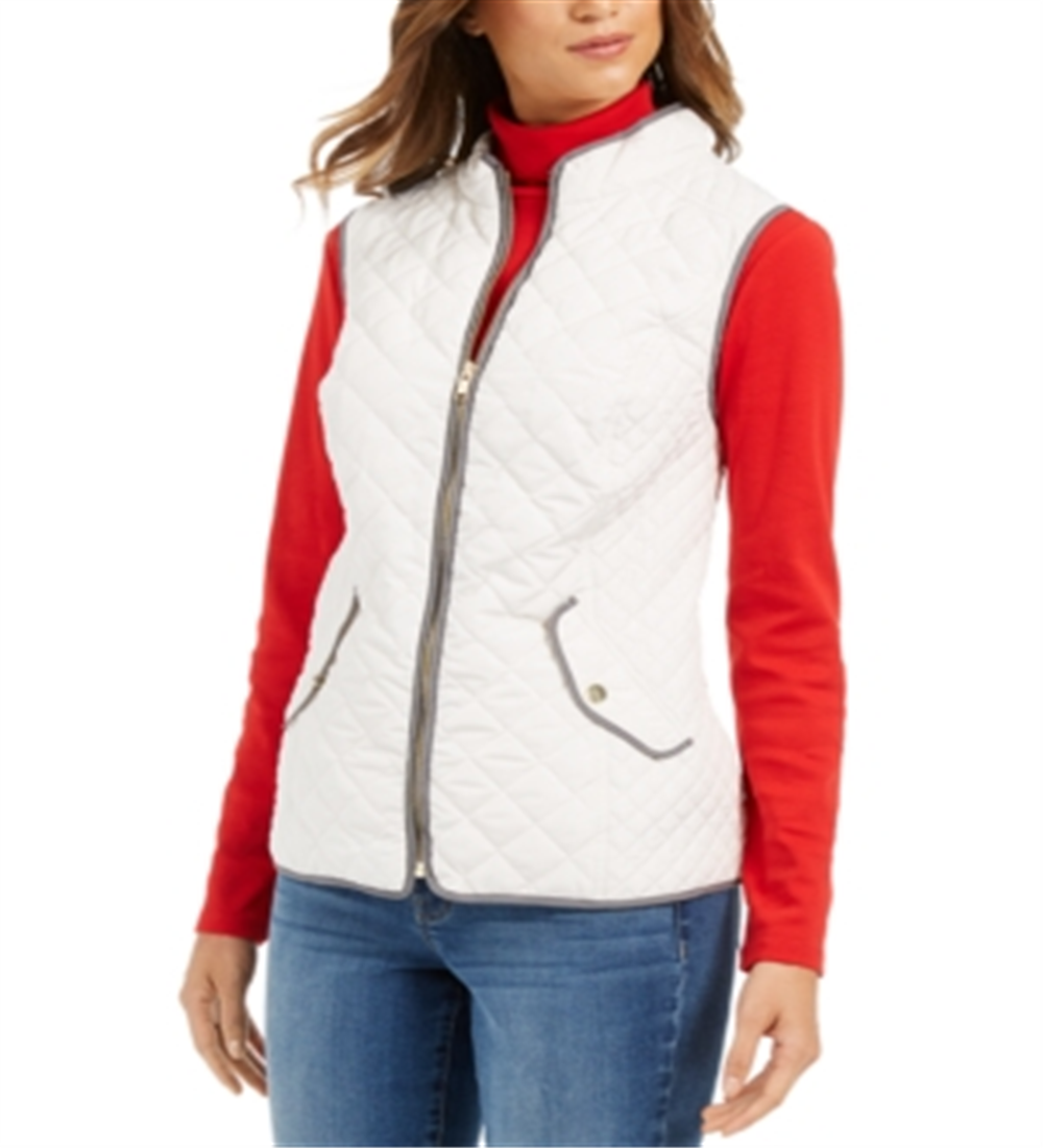 Charter Club Women's Zip Front Quilted Cotton Vest Vanilla Size Petite S