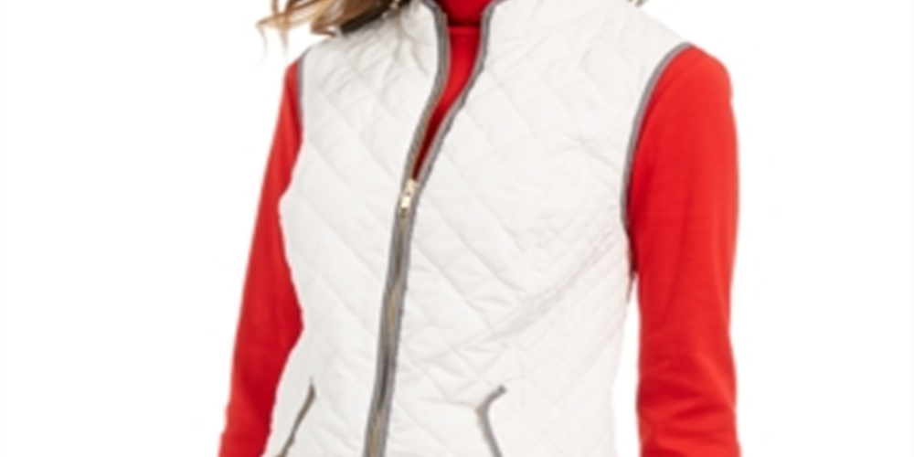 Charter Club Women's Zip Front Quilted Cotton Vest Vanilla Size Petite S