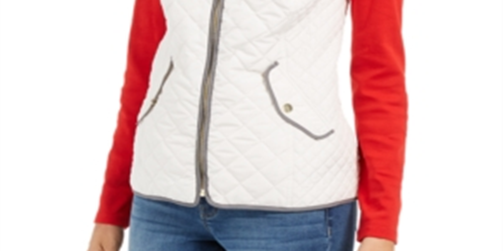 Charter Club Women's Zip Front Quilted Cotton Vest Vanilla Size Petite S