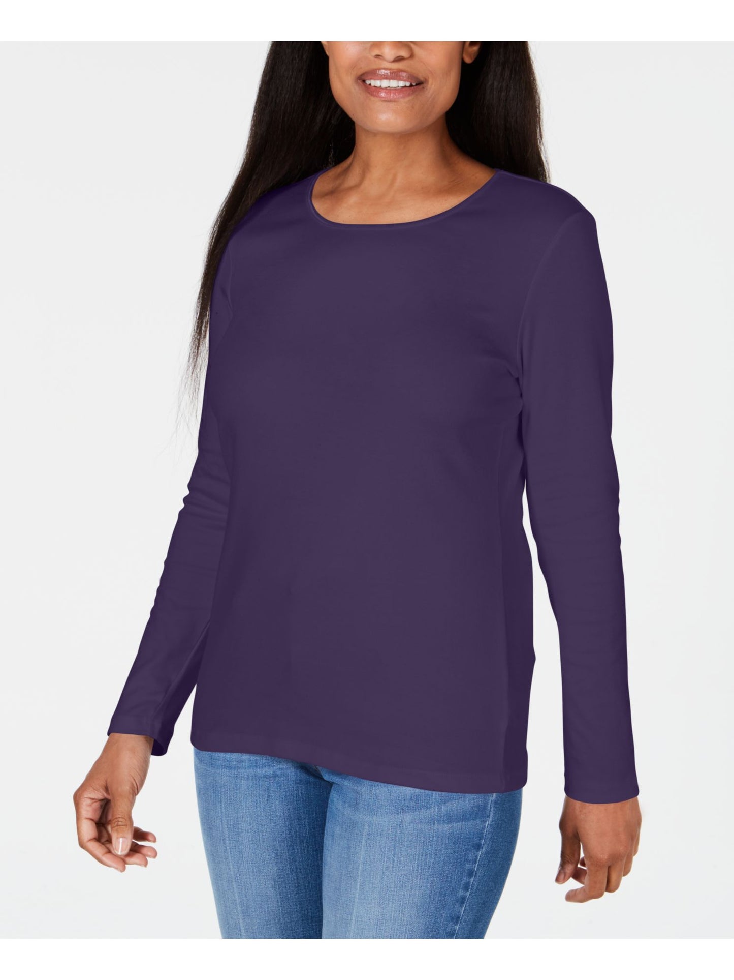 Karen Scott Women's Satin Trim Scoop Neck Top Purple Size X-Large
