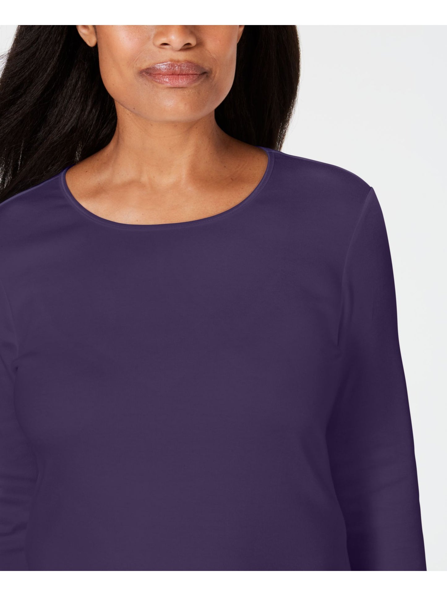 Karen Scott Women's Satin Trim Scoop Neck Top Purple Size X-Large