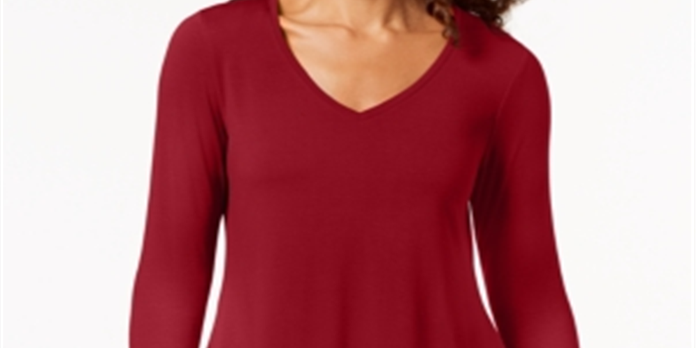 JM Collection Women's V Neck Handkerchief Hem Top Red Size Large