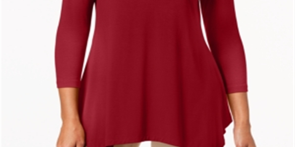 JM Collection Women's V Neck Handkerchief Hem Top Red Size Large