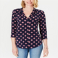 Charter Club Women's Pleated V Neck Printed Knit Shirt Blue Size Small