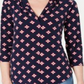 Charter Club Women's Pleated V Neck Printed Knit Shirt Blue Size Small