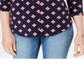 Charter Club Women's Pleated V Neck Printed Knit Shirt Blue Size Small