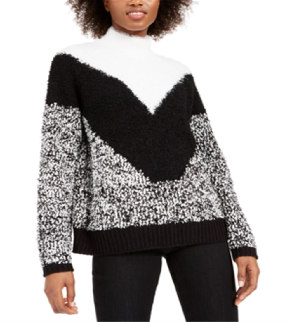 Bar III Women's Textured Turtleneck Sweater Black Size -L