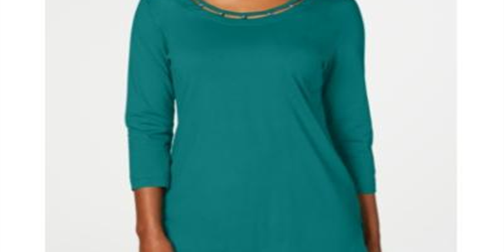 Karen Scott Women's Beaded Top Teal Size Medium