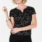 Karen Scott Women's Glitter Print Henley T-Shirt Black Size Small