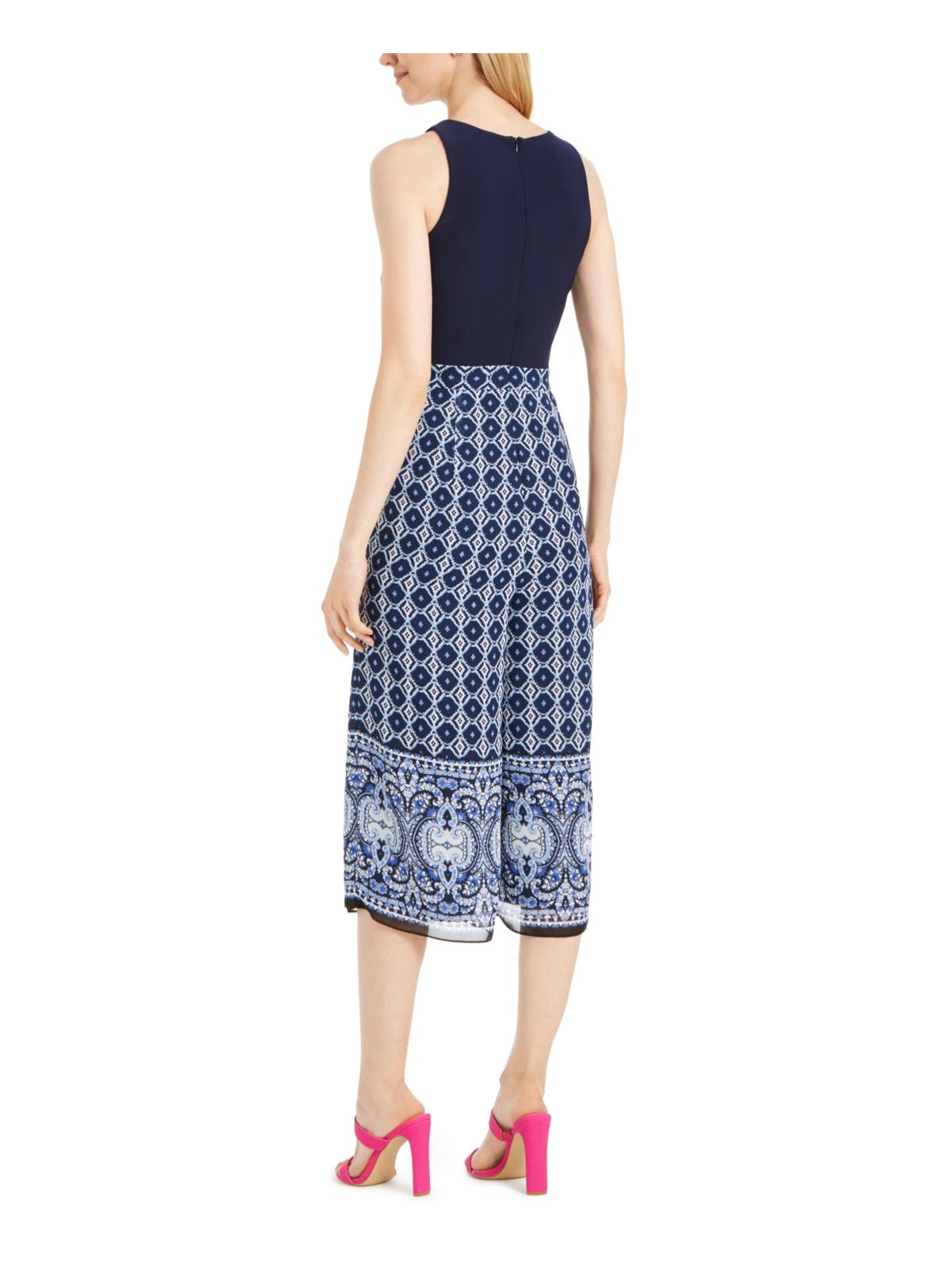 Vince Camuto Women's Jumpsuit Jewel Neck Printed Blue Size 12