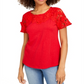 Charter Club Women's Cotton Lace Embellished T-Shirt Red Size Small
