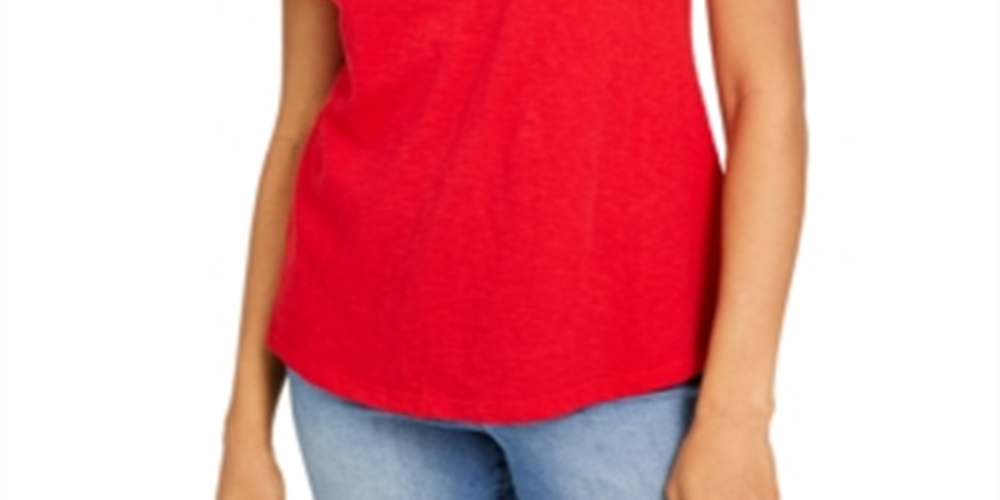 Charter Club Women's Cotton Lace Embellished T-Shirt Red Size Small