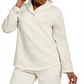 Karen Scott Women's Sport Shawl Collar Fleece Pullover White Size Large