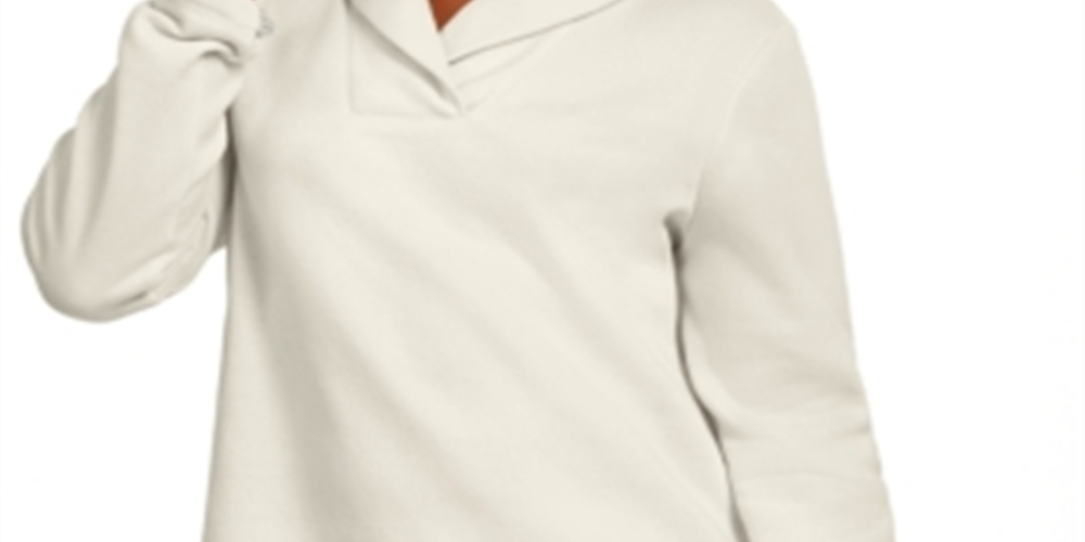 Karen Scott Women's Sport Shawl Collar Fleece Pullover White Size Large