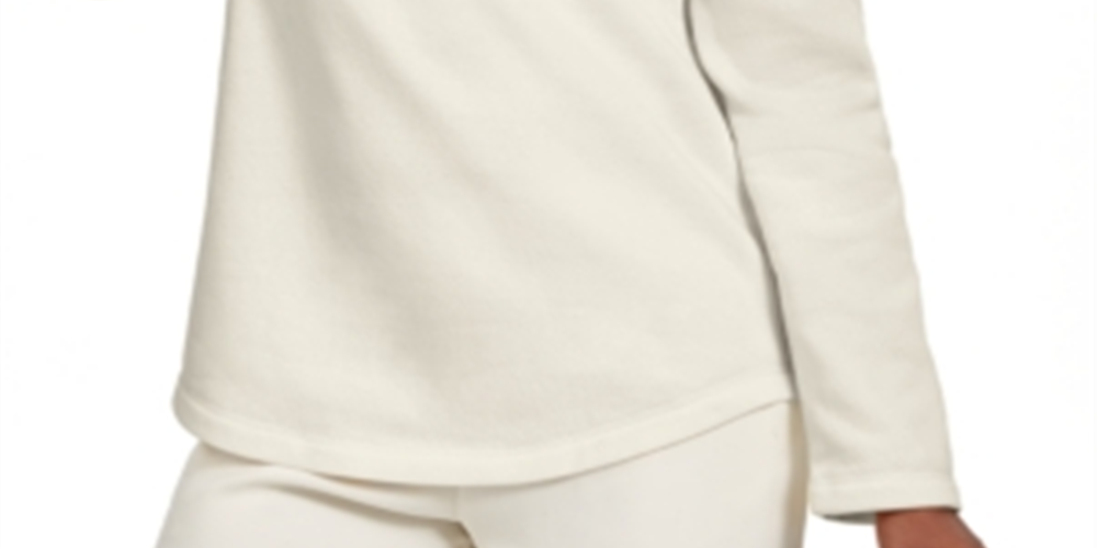 Karen Scott Women's Sport Shawl Collar Fleece Pullover White Size Large