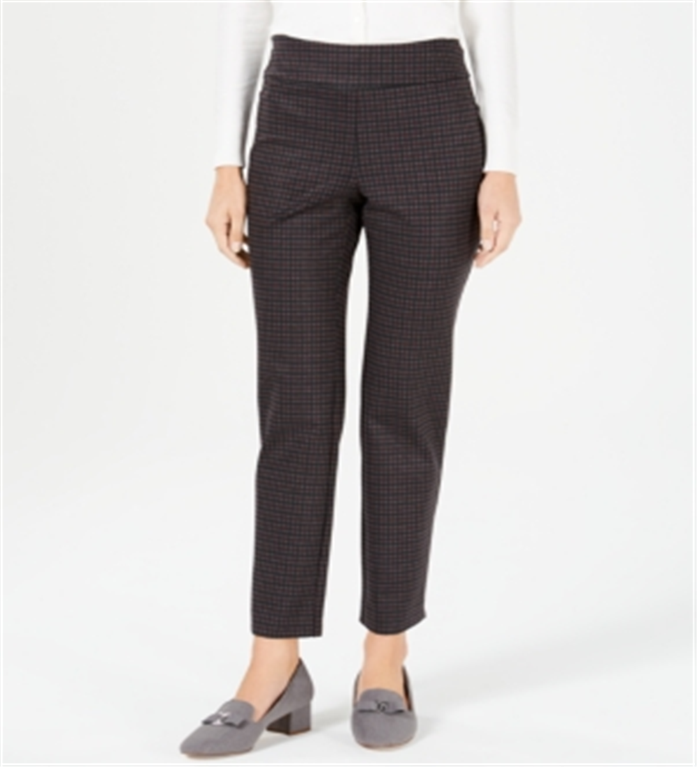 Charter Club Women's Pull on Ankle Pants Maroon Checker Size 2 Petite