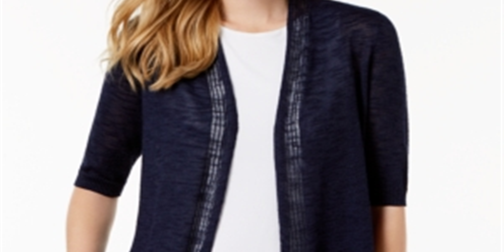 Charter Club Women's Pointelle Knit Cardigan Blue Size Medium