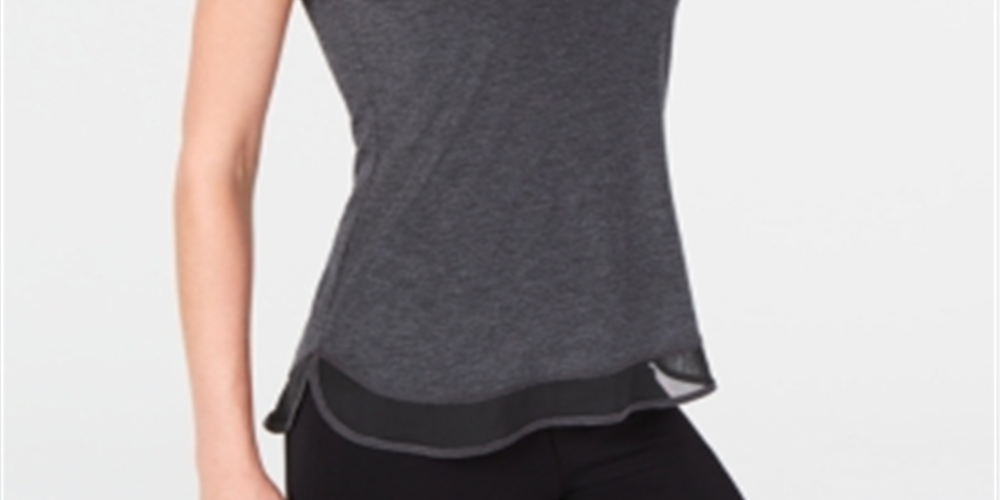 आइडियोलॉजी विमेंस मेश हेम टैंक टॉप ग्रे साइज़ -XL
