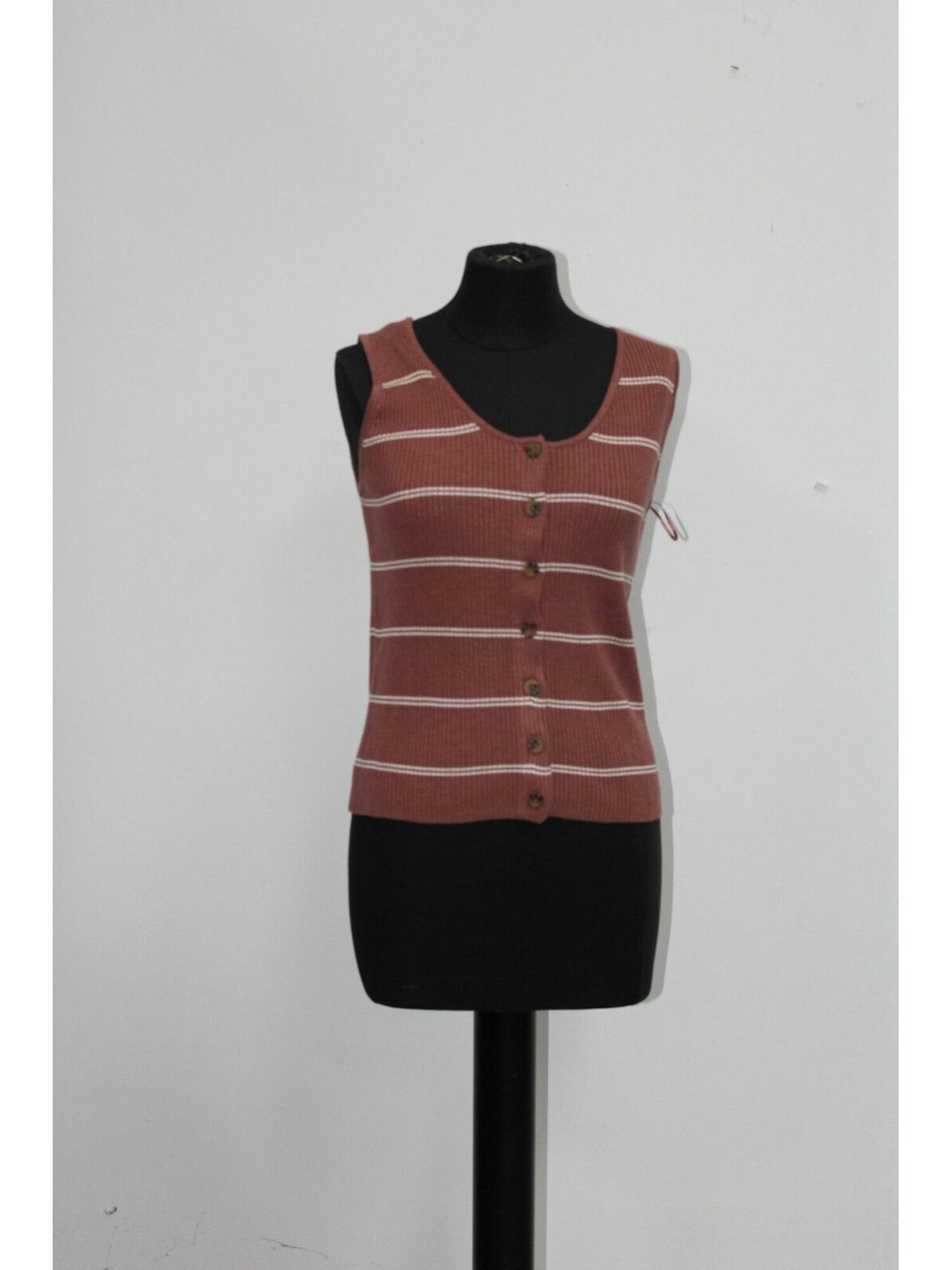 फ्रेशमैन महिलाओं का बटन अप स्ट्रिप्ड स्लीवलेस स्कूप नेक टैंक टॉप गुलाबी छोटा साइज़