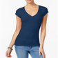 Planet Gold Junior's V Neck T-Shirt Blue Size Medium