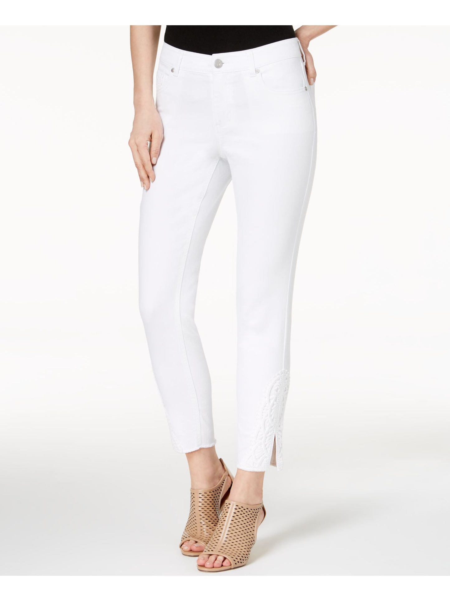 Style & Co Women's Crochet Ankle Skinny Jeans White Size 4