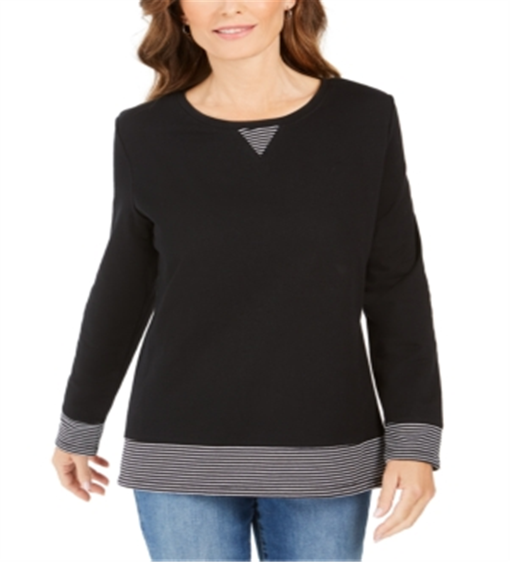 Karen Scott Women's Striped Trim Top Black Size Petite Small