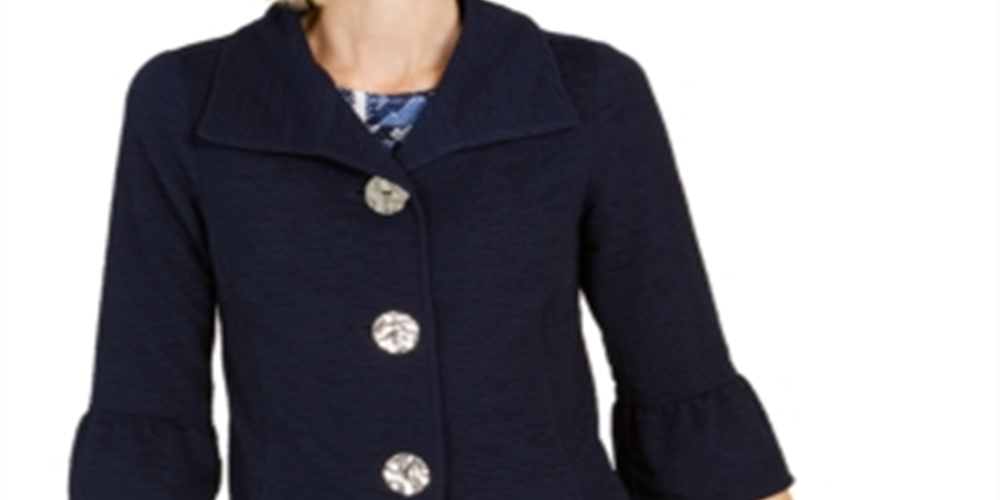 JM Collection Women's Textured Bell Sleeve Jacket Blue Size X-Small