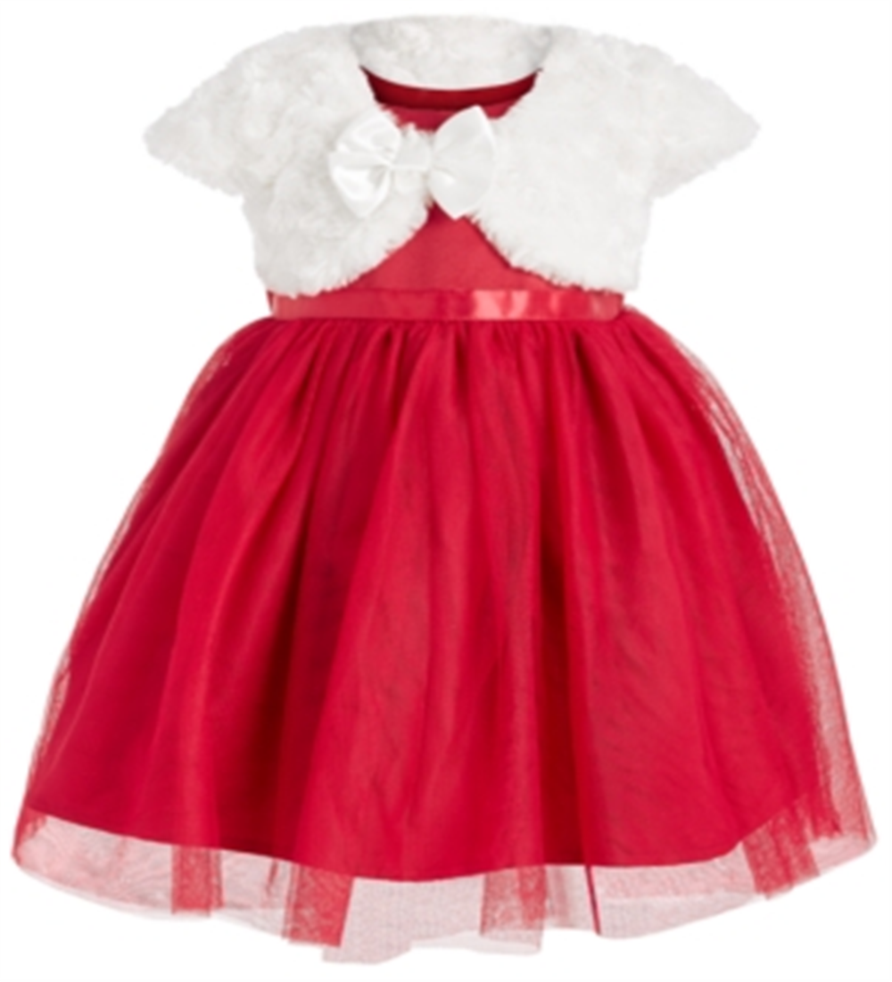 Blueberi Boulevard Baby Girl's 2 Pc Faux Fur Shrug & Tulle Dress Set Red Size 6-9MOS