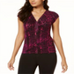 Thalia Sodi Women's Printed Ruched V Neck Top Purple Size X-Small