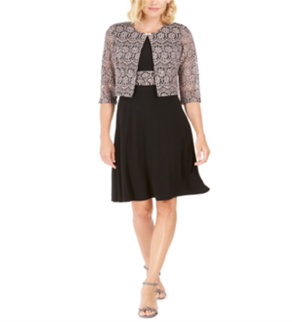 Jessica Howard Women's Dress & Lace Jacket Gray Size 12 Petite