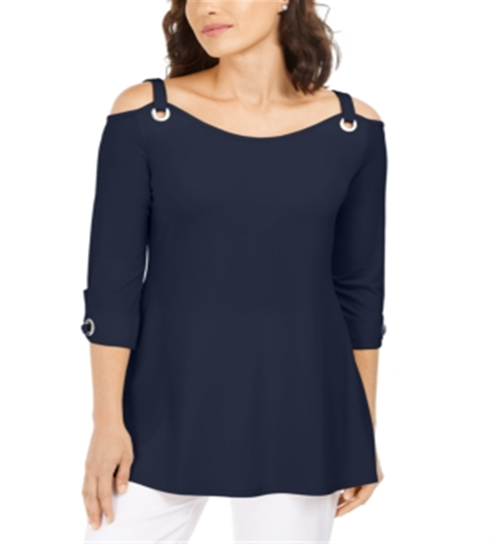 JM Collection Women's Grommet Cold Shoulder Tunic Blue Size X-Small