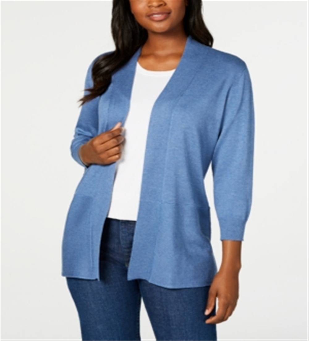Karen Scott Women's Open Front Cardigan Blue Size Small